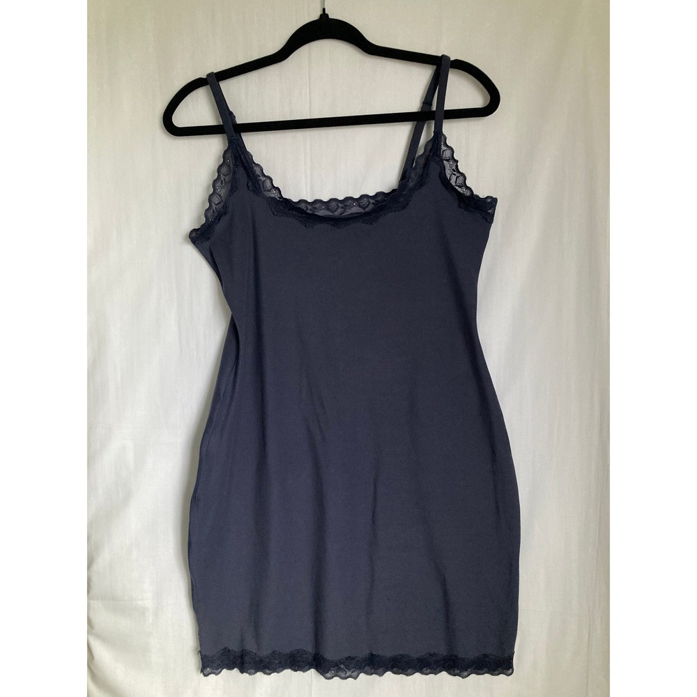 Navy Blue Lace Trim Camisole Slip Dress XXL Adjustable Straps Stretch Layering